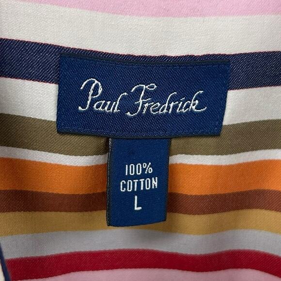 Paul Fredrick Multicolor Stripe 100% Performance Cotton Sport Shirt Mens Large - Picture 3 of 4